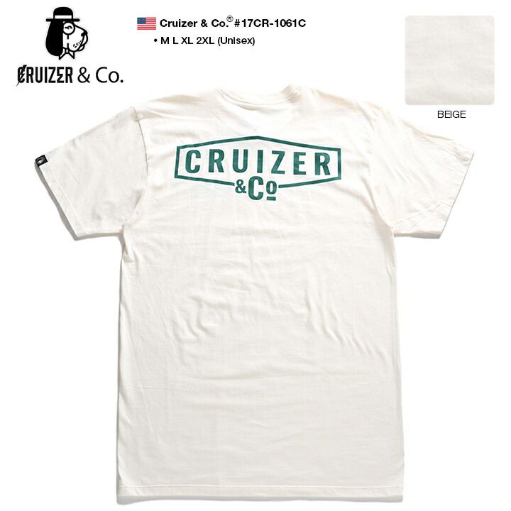 b系 ヒップホップ ストリート系 ファッション メンズ レディース Tシャツ 【17CR-1061C】 クルーザーアンドコー CRUIZER&amp;CO 半袖 ブランドロゴ ビックシルエット ギャング スケート サンドベージュ M L XL 2L LL 2XL 3L XXL 大きいサイズ 正規品  ギフト