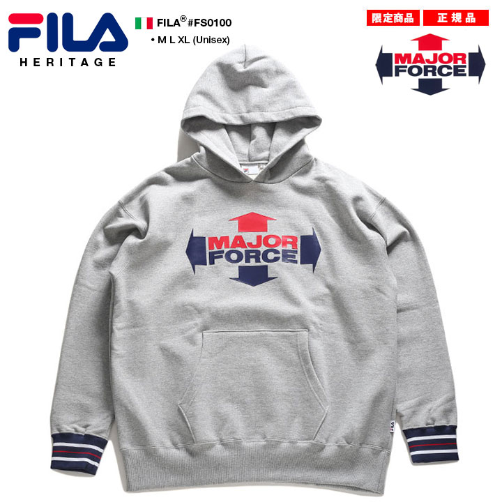 日本最大級 フィラ ヘリテージ Fila Heritage Major Force メジャーフォース 限定コラボ パーカー スウェット 長袖 メンズ 春秋冬用 グレー M L Xl 2l Ll 大きいサイズ B系 ヒップホップ ストリート系 スポーツ ファッション 服 かっこいい ビッグシルエット Fs0100