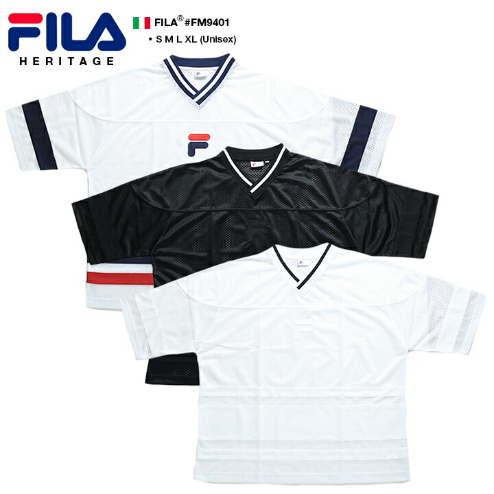 フィラ Fila ゲームシャツ ナンバー 半袖 フィラ スタジャン Fm9401 ホッケーシャツ メッシュ ジャージ ナンバー ブランド Fロゴ 刺繍 黒 トリコロール 白 イタリア ブランド S M L Xl 2l Ll B系 ヒップホップ ストリート系 服 メンズ レディース 大きいサイズ