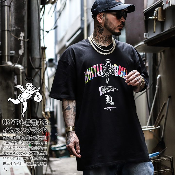新しいエルメス Hasta Muerte Tシャツ 半袖 メンズ 春夏用 黒 大きいサイズ ハスタ ムエルテ おしゃれ かっこいい 目出し帽 天使 Ak47 銃 自動小銃 ドル柄 毎日金を稼ぐ 迷彩柄 チカーノ ギャング B系 ヒップホップ ファッション ダンス ストリート系 ハイ ブランド 服