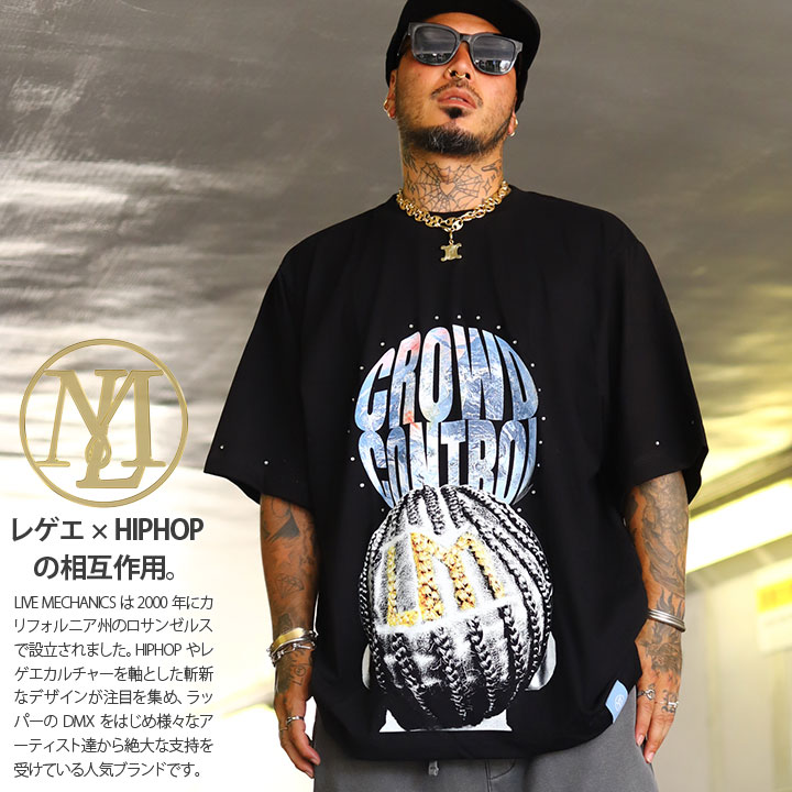 【30%OFF】LIVE MECHANICS Tシャツ 半袖 メンズ 黒 大きいサイズ ライブメカニクス おしゃれ 派手 コーンロウ 髪型 地球 地球儀 ダイヤモンドカット ジルコニア ビッグシルエット b系 ヒップホップ ファッション レゲエ ストリート系 服 2025春夏 新作 LMSUMT111