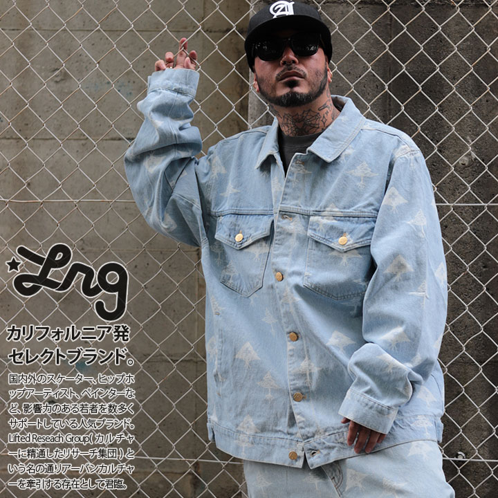 残り僅か【20%OFF】LRG アウター 長袖 Gジャン デニムジャケット ブルゾン メンズ 春秋冬用 インディゴライトブルー 大きいサイズ エルアールジー ジージャン 総柄 モノグラム ビッグシルエット b系 ヒップホップ ストリート系 ハイ ブランド 服 2025秋冬 新作 L3WRMJDXX