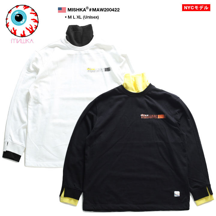 注目ブランド Mishka トレーナー 長袖 メンズ レディース 春秋冬用 白 黒 M Xl 大きいサイズ ミシカ スウェット かっこいい おしゃれ レイヤード タートルネック Keepwatch キープウォッチ ギフト B系 ヒップホップ ストリート系 ファッション ハイ ブランド 服 Maw0422