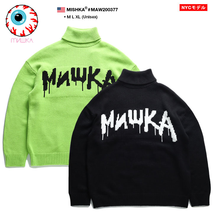 日本製 楽天市場 Mishka ニット 長袖 メンズ レディース 春秋冬用 蛍光緑 黒 M L ミシカ セーター かっこいい おしゃれ タートルネック ネオン Keepwatch キープウォッチ B系 ヒップホップ ストリート系 ファッション ハイ ブランド 服 ギフト Maw0377 セール