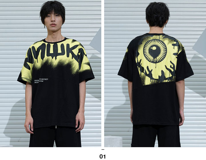 Mishka Tシャツ 半袖 メンズ レディース 春夏用 黒 白 大きいサイズ ビッグシルエット ミシカ おしゃれ かっこいい ビッグtシャツ Keepwatch 目玉 人気 切替 B系 ヒップホップ ファッション ロック バンド ストリート系 ハイ ブランド 服 21夏 新作 M