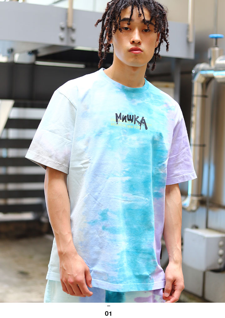 Mishka Tシャツ 半袖 メンズ レディース 春夏用 青 大きいサイズ ビッグシルエット ミシカ おしゃれ かっこいい ビッグtシャツ Bear Mop 熊 タイダイ染め タイダイ 総柄 B系 ヒップホップ ファッション ロック バンド ストリート系 ハイ ブランド 服 21夏 新作 M