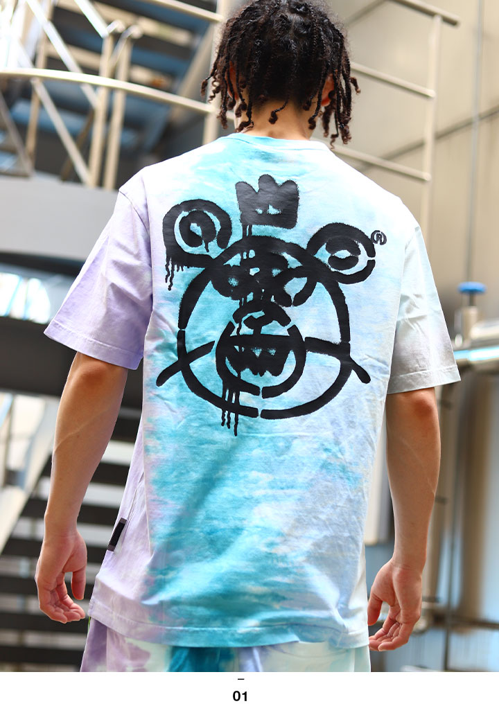 Mishka Tシャツ 半袖 メンズ レディース 春夏用 青 大きいサイズ ビッグシルエット ミシカ おしゃれ かっこいい ビッグtシャツ Bear Mop 熊 タイダイ染め タイダイ 総柄 B系 ヒップホップ ファッション ロック バンド ストリート系 ハイ ブランド 服 21夏 新作 M