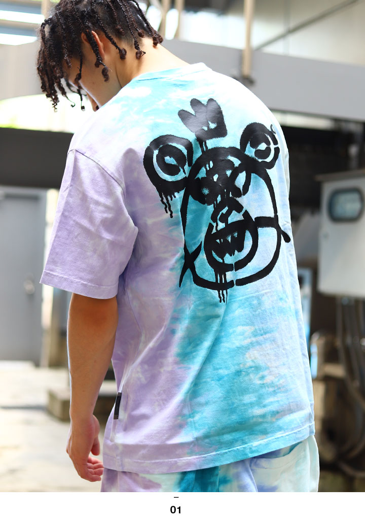 Mishka Tシャツ 半袖 メンズ レディース 春夏用 青 大きいサイズ ビッグシルエット ミシカ おしゃれ かっこいい ビッグtシャツ Bear Mop 熊 タイダイ染め タイダイ 総柄 B系 ヒップホップ ファッション ロック バンド ストリート系 ハイ ブランド 服 21夏 新作 M