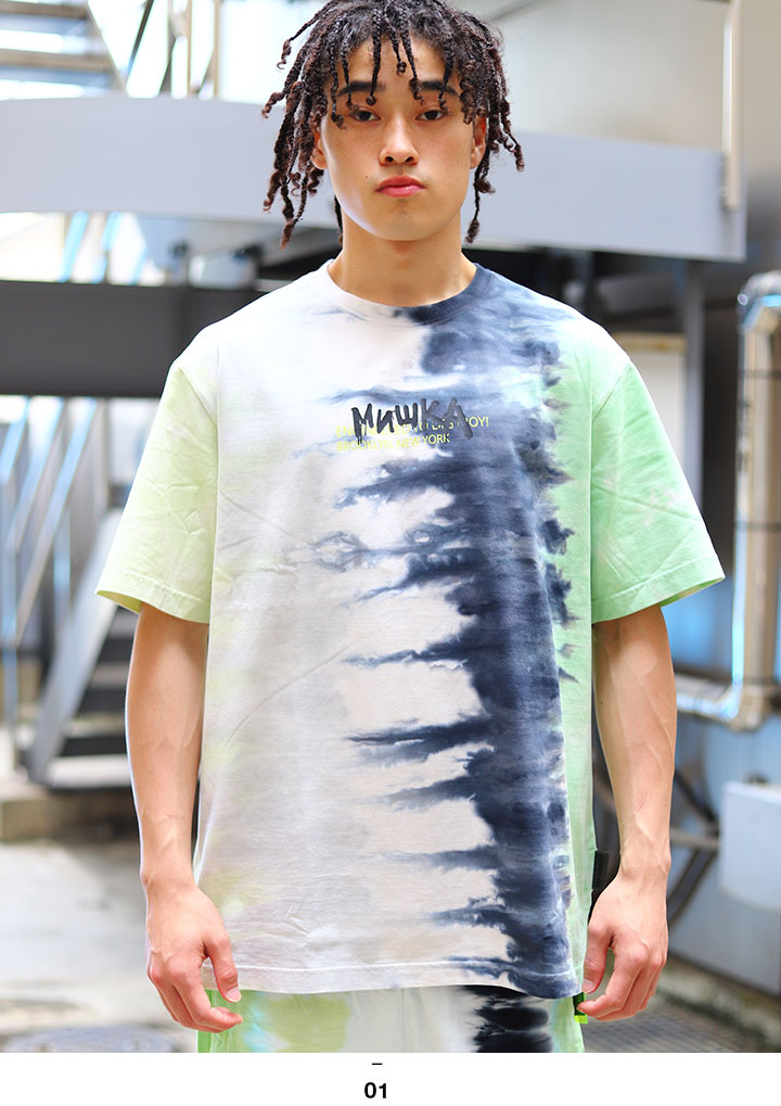 Mishka Tシャツ 半袖 メンズ レディース 春夏用 緑 大きいサイズ ビッグシルエット ミシカ おしゃれ かっこいい ベアー モップ 熊 タイダイ染め タイダイ 総柄 B系 ヒップホップ ファッション ロック バンド ストリート系 ハイ ブランド 服 21夏 新作 M