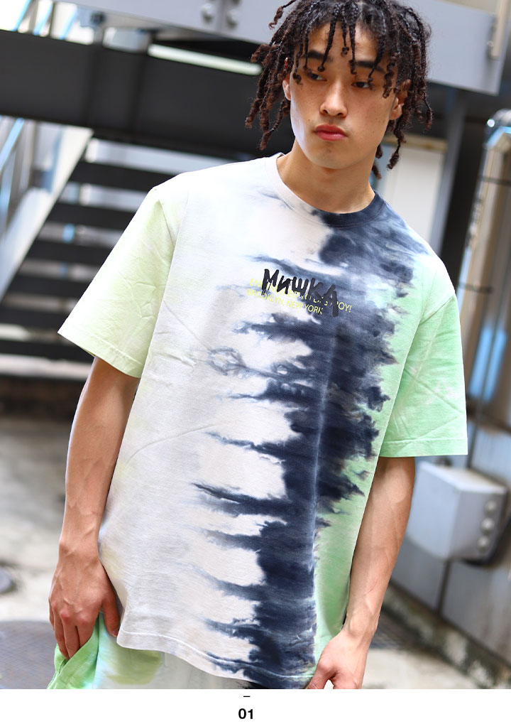 Mishka Tシャツ 半袖 メンズ レディース 春夏用 緑 大きいサイズ ビッグシルエット ミシカ おしゃれ かっこいい ベアー モップ 熊 タイダイ染め タイダイ 総柄 B系 ヒップホップ ファッション ロック バンド ストリート系 ハイ ブランド 服 21夏 新作 M