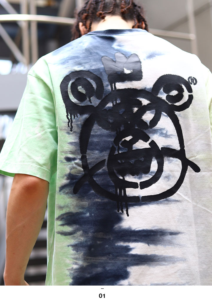 Mishka Tシャツ 半袖 メンズ レディース 春夏用 緑 大きいサイズ ビッグシルエット ミシカ おしゃれ かっこいい ベアー モップ 熊 タイダイ染め タイダイ 総柄 B系 ヒップホップ ファッション ロック バンド ストリート系 ハイ ブランド 服 21夏 新作 M