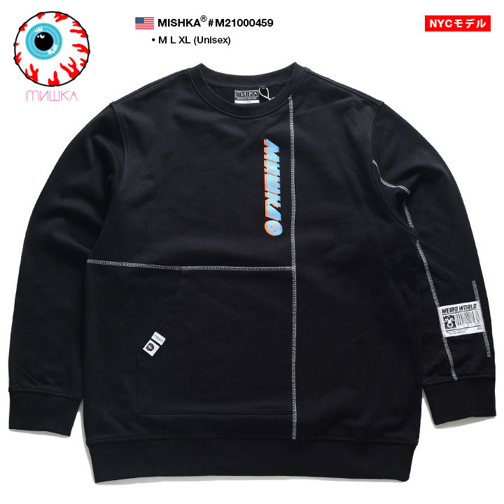 Seal限定商品 Mishka トレーナー 長袖 メンズ レディース 春秋冬用 黒 M Xl 大きいサイズ ミシカ スウェット かっこいい 袖ロゴ ライン 切替 Death Adder デスアダー 熊 人気 ビッグシルエット B系 ヒップホップ ストリート系 ファッション ハイ ブランド 服 M