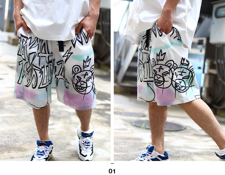 Mishka ハーフパンツ メンズ レディース 春夏用 白 大きいサイズ ミシカ チノパン ゆったり 太め パンツ ポケット ショートパンツ 短パン 半ズボン おしゃれ かっこいい B系 ヒップホップ ファッション ロック バンド ストリート系 ブランド 21夏 新作 M