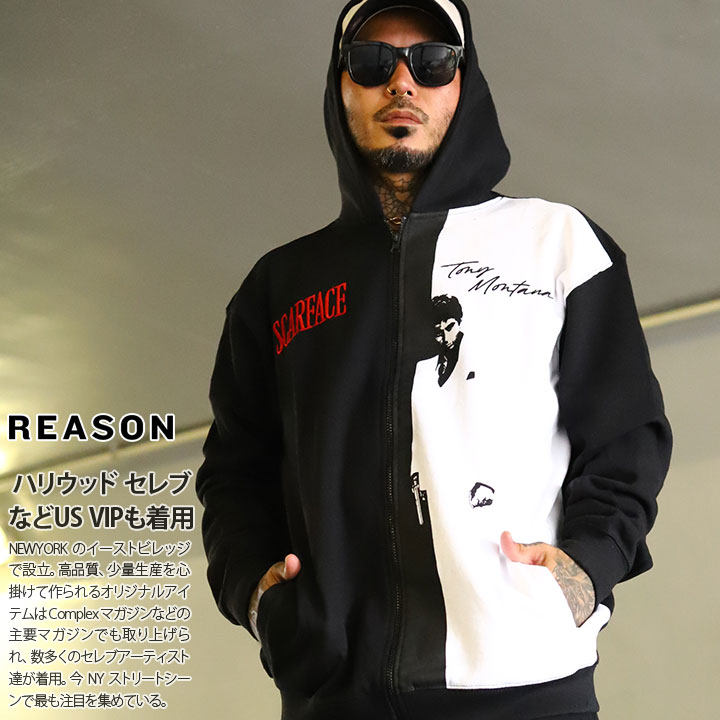 【20%OFF】REASON × 映画 スカーフェイス パーカー ブランド フーディ 長袖 スウェット メンズ 黒 大きいサイズ Scarface 限定 コラボ 公式 リーズン フードパーカー トップス 刺繍 ビッグシルエット b系 ヒップホップ ファッション ストリート系 服 2025秋冬 RE5077