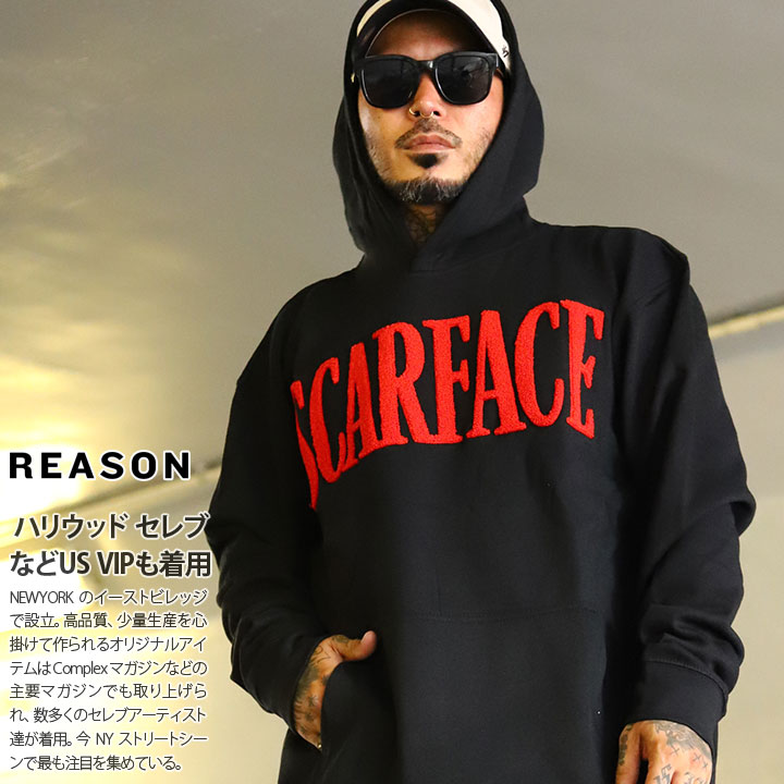 【20%OFF】REASON × 映画 スカーフェイス 限定 パーカー ブランド スケボー フーディ 長袖 スウェット メンズ 春秋冬用 黒 カーキ 大きいサイズ Scarface コラボ 公式 リーズン トップス ビッグシルエット b系 ヒップホップ ファッション ストリート系 服 2025秋冬 RE5076