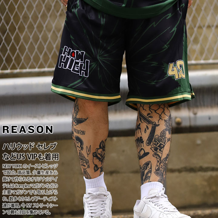 REASON × HOW HIGH ハーフパンツ バスパン 半ズボン 短パン メンズ 黒 大きいサイズ ハウ ハイ 映画 ビー・バッド・ボーイズ コラボ 公式 リーズン ジャージ ショートパンツ 大人 b系 ヒップホップ ファッション ストリート系 ブランド 2025春夏 新作 RR5068