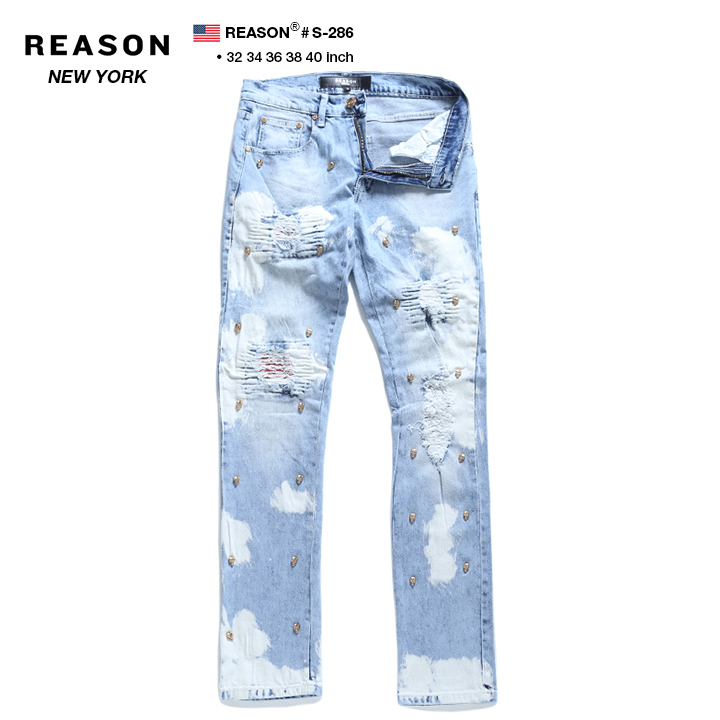 人気満点 楽天市場 リーズン Reason ジーンズ デニム ロングパンツ スリムフィット ストレッチ ジーパン Gパン 長ズボン メンズ インディゴライトブルー B系 ヒップホップ ストリート系 ファッション ブランド 服 かっこいい おしゃれ スカル スタッズ ゴールド S 286