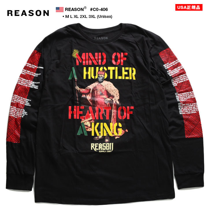 Sale ストリート系 ヒップホップ B系 大きいサイズ Xxl 3l 2xl Ll 2l Xl L M 黒 レディース メンズ 長袖 ロンt Reason リーズン ファッション C0 406 ラッパー セレブ アメカジ 海外セレクト ビッグシルエット ハスラー Hustler 袖ロゴ おしゃれ かっこいい