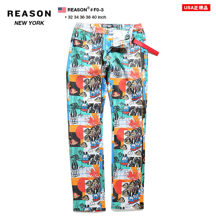 売り切れ必至 楽天市場 リーズン Reason ジーンズ デニム ロングパンツ ストレートフィット ジーパン Gパン ワーク 長ズボン メンズ 白 B系 ヒップホップ ストリート系 ファッション ブランド 服 かっこいい おしゃれ カートゥーン 犬 切替 ウォールアート ポップ