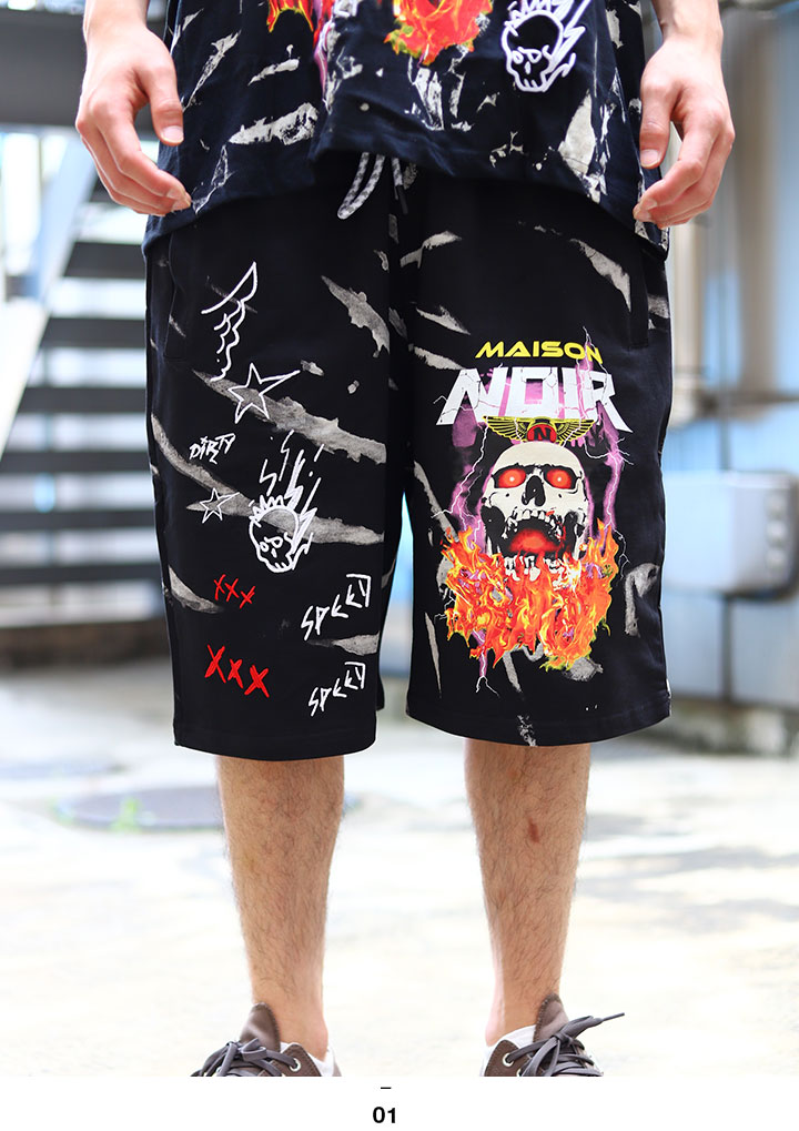 Reason ハーフパンツ メンズ レディース 春夏用 黒 大きいサイズ リーズン 柄パンツ スウェット 裏パイル ショートパンツ 短パン 半ズボン ゆったり パンツ おしゃれ かっこいい スカル ロボット B系 ヒップホップ ファッション ストリート系 ブランド 21夏 新作 Mna1