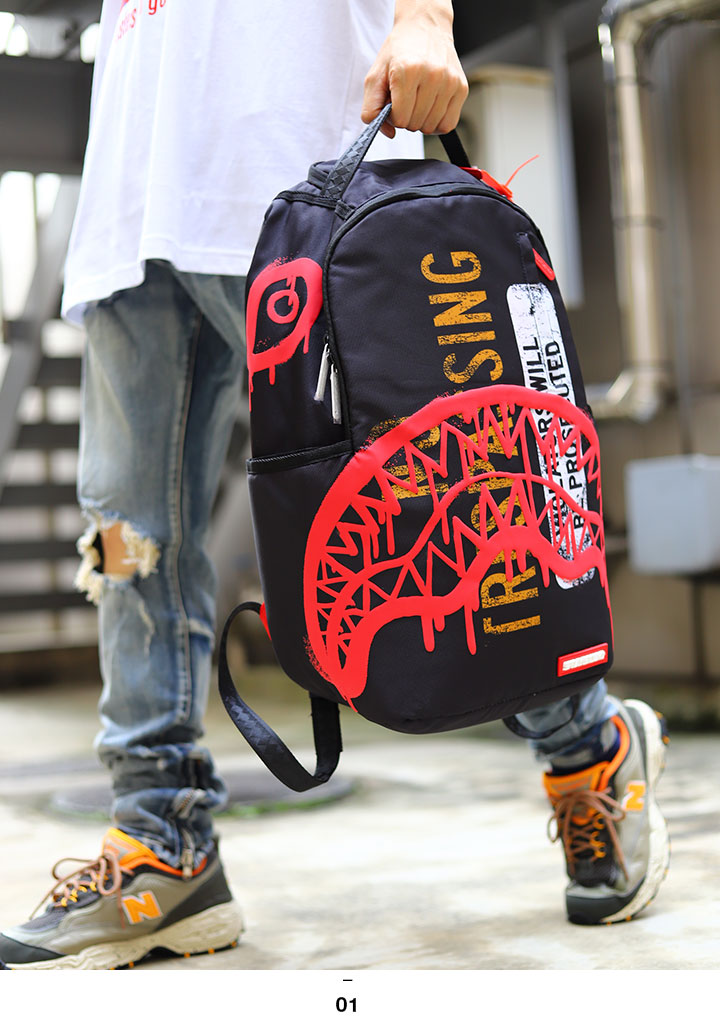 おしゃれ 通勤 スプレーグラウンド Spray メンズ 大容量 B系 男女兼用 アウトドア バックパック 黒 ストリート系 リュック レディース バッグ Ground Bag ヒップホップ ファッション ブランド リットル 立入禁止 シャーク サメの歯 総柄 高機能 大型 大容量 通勤 通学
