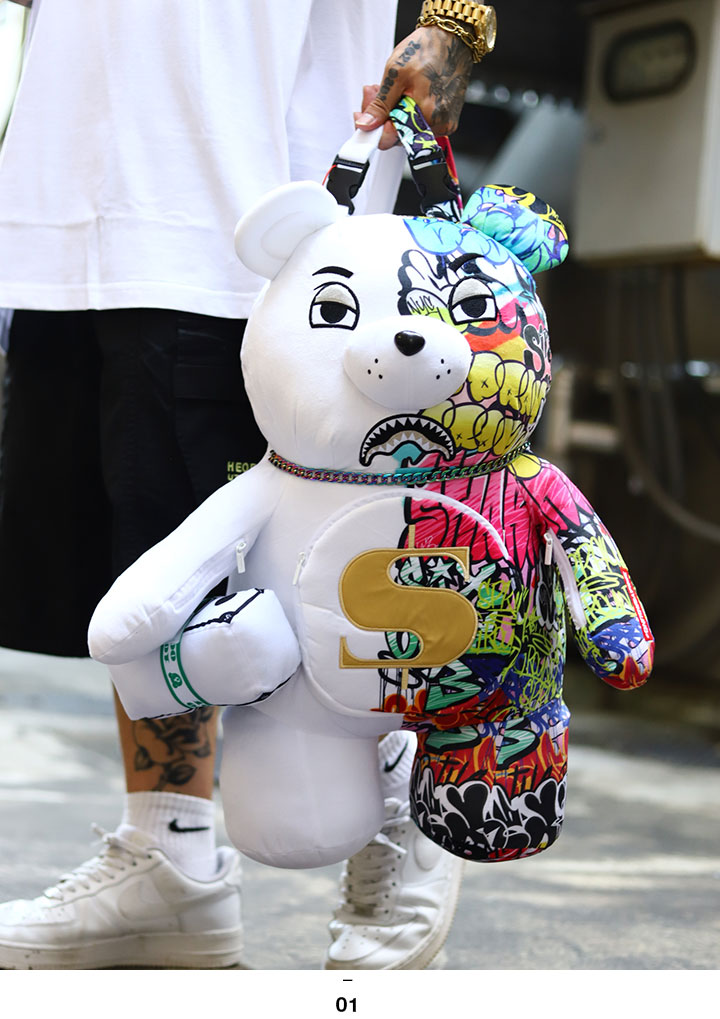 贈り物 Spray Ground ぬいぐるみ バッグ かわいい 熊 リュック レディース 白 大きいサイズ スプレーグラウンド バックパック 大きめ 大 2way おしゃれ 派手 総柄 グラフィティ B系 ヒップホップ ファッション ストリート系 ハイ ブランド 22春夏 新作 B4649 Fucoa Cl