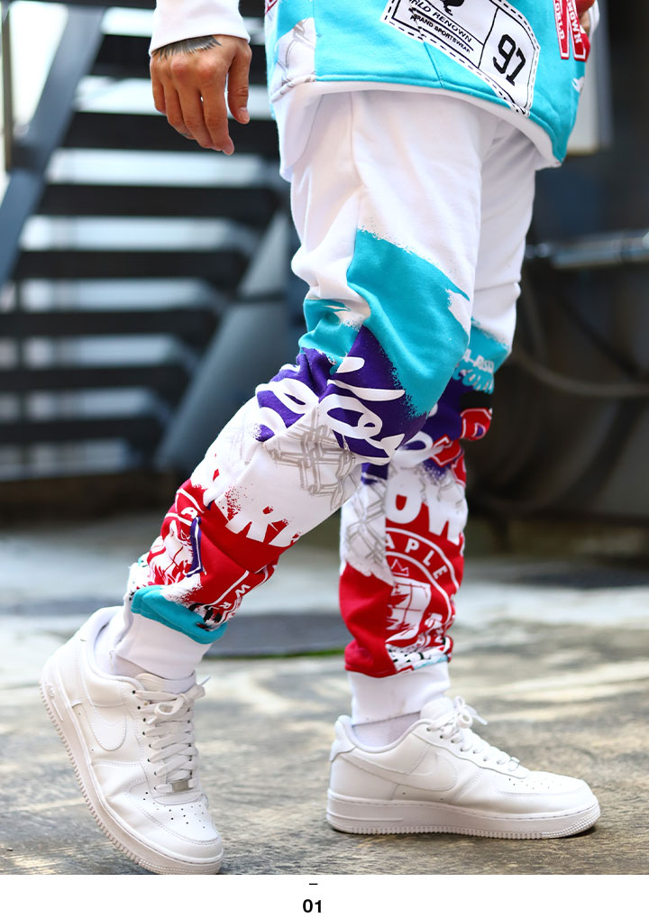 Staple スウェットパンツ 裏起毛 メンズ レディース 春秋冬用 白 大きいサイズ ステイプル スウェット ロングパンツ おしゃれ かっこいい 派手 総柄 グラデーション ハト グラフィティ ロゴ B系 ヒップホップ ファッション ストリート系 ハイ ブランド 21秋冬 2108b6605