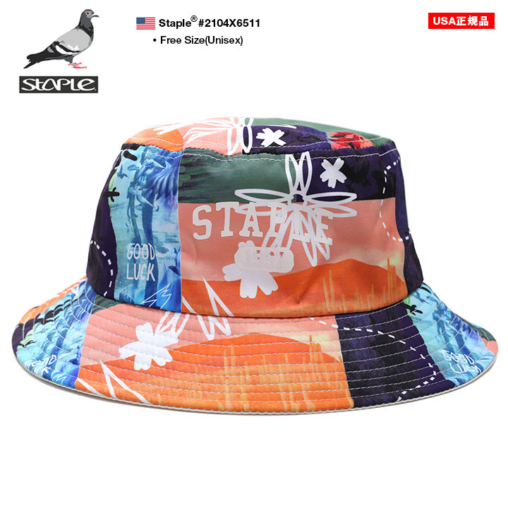 Staple ハット メンズ レディース 春夏秋冬用 オレンジ ステイプル 帽子 Hat バケットハット バケハ おしゃれ かっこいい ビーチ 浜辺 南国 花柄 総柄 コラージュ 切替 ハット柄 B系 ヒップホップ ファッション ストリート系 ハイ ブランド 21夏 新作 2104x6511