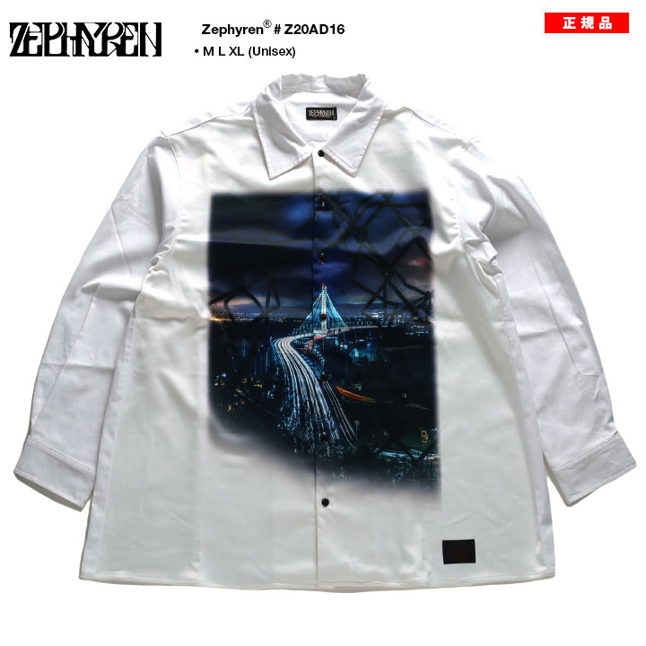 日本最大のブランド カジュアルシャツ パンク バンド系 ロック サテン コラージュ 夜景 おしゃれ かっこいい 服 ブランド ファッション ストリート系 ヒップホップ B系 大きいサイズ Ll 2l Xl L M 白 春秋冬用 男女兼用 レディース メンズ 長袖シャツ Zephyren ゼファレン