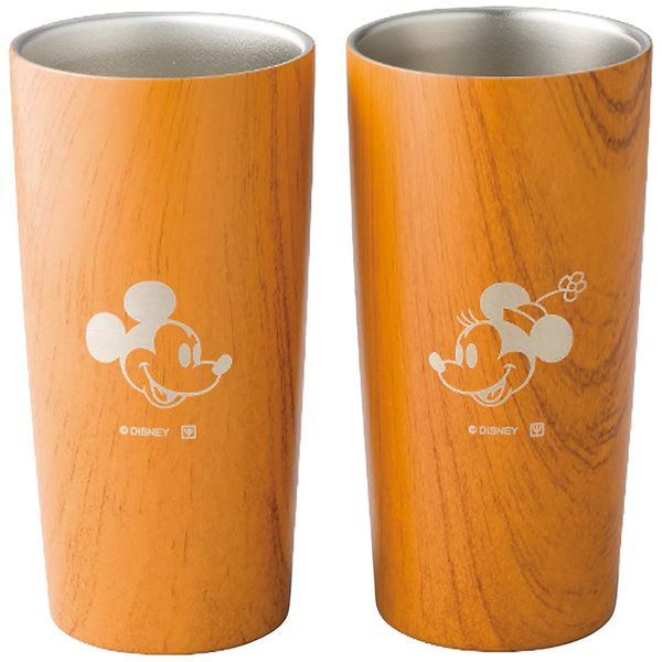 ヤクセル ディズニー 木目調ステンレス真空タンブラーセット440ml(ミッキー＆ミニー) 82115 ギフト 贈り物 送料無料[24]