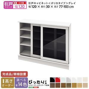 【引戸シリーズ】セミオーダーカウンター下収納ぴったりくん キャビネット(ポリカタイプ グレイ) 幅120cm&times;奥行30cm[L][03]｜本家屋