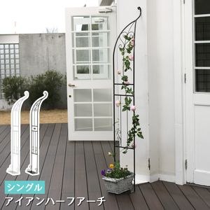 【ポイント増量中！】アイアンハーフアーチ（シングル）【送料無料　アイアンアーチ　門　鉄製　ハート　花　フェンス　ガーデンアーチ　おしゃれ 小型 北欧 ガーデニング 屋外 家具 ツタ　蔦　エントランス　エクステリア　ロマンチック　ハーフ　園芸支柱】[22]
