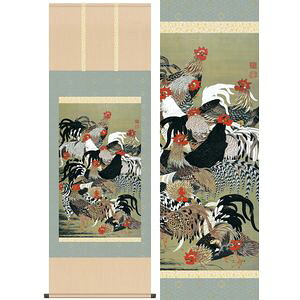 群鶏図／ぐんけいず　尺五　幅54.5×高さ約153cm　伊藤若冲／いとうじゃくちゅう　名画複製画 掛け軸 掛軸 [20]