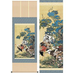 紫陽花双鶏図／あじさいそうけいず　尺五　幅54.5×高さ約153cm　伊藤若冲／いとうじゃくちゅう　名画複製画 掛け軸 掛軸 [20]