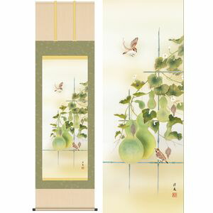 六瓢／むびょう　尺八　幅54.5×高さ約190cm　上村洋美／うえむらようび　季節飾り　花鳥画　夏掛け 掛け軸 掛軸 [2