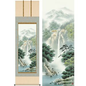 幽山渓谷／ゆうざんけいこく　尺八　幅54.5&times;高さ約190cm　鈴村秀山／すずむらしゅうざん　年中飾り　山水画　彩色山水 掛け軸 掛軸｜本家屋