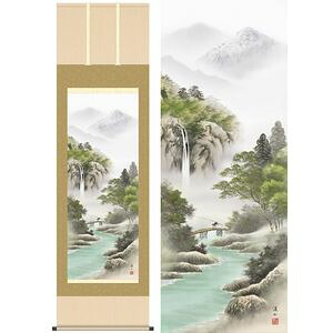 山河望郷／さんがぼうきょう　尺八　幅54.5×高さ約190cm　伊藤渓山／いとうけいざん　年中飾り　山水画　彩色山水 掛け軸 掛軸 [