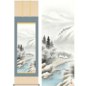 深雪情景／しんせつじょうけい　尺八　幅54.5×高さ約190cm　小林秀峰／こばやししゅうほう　年中飾り　山水画　情景　冬掛け 掛け軸
