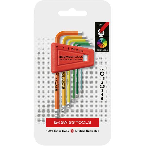 PB SWISS TOOLS ピービースイスツールズ 6本組 レインボーシリーズ ボール付六角棒レンチセット パッケージ仕様 212.H-5RBCN[21]
