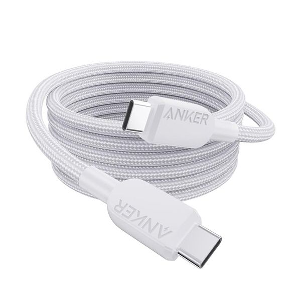 （まとめ） アンカージャパン ANKER USB-C＆USB-C ケーブル（高耐久ナイロン） 1.8m ホワイト A81C6021 1本 【×5セット】[21]