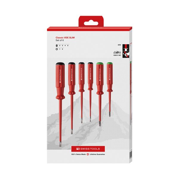 PB SWISS TOOLS ピービースイスツールズ 6本組 スイスグリップクラシックタイプ 絶縁ドライバーセット マイナス・ポジプラス 先端スリム形状 ペーパーボックス入 5543.SLCBB[21]｜本家屋