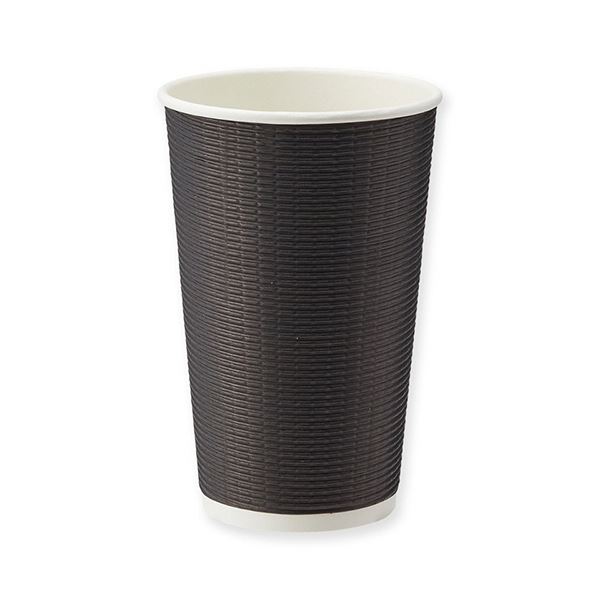 紙コップ エコ断熱カップ16オンス(480ml) ブラック 1セット(500個:25個&times;20パック)[21]｜本家屋