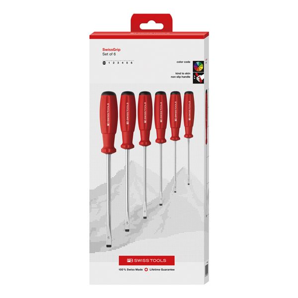 PB SWISS TOOLS ピービースイスツールズ 6本組 スイスグリップ マイナスドライバーセット ペーパーボックス入 8561.CBB[21]｜本家屋