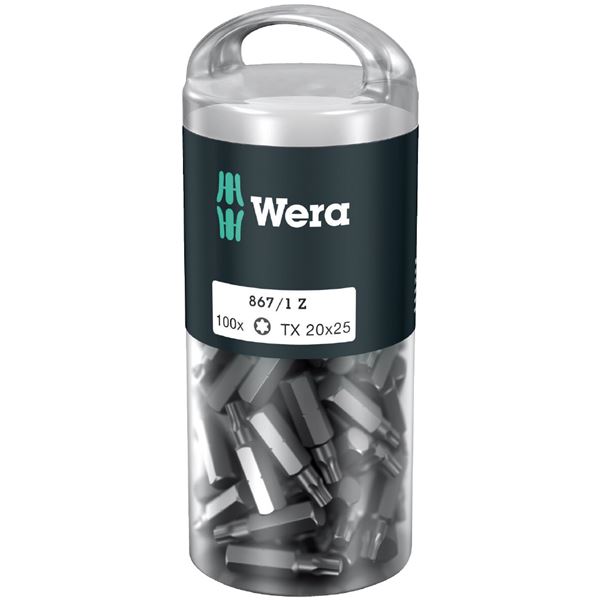 WERA ヴェラ 100本入 トルクスネジ用 ドライバービット 差込6.35mm 刃先サイズTX20 全長25mm 072448 工具 作業工具 ツール DIY[21]｜本家屋