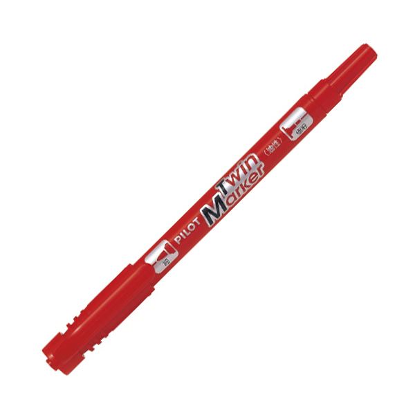 （まとめ） パイロット油性ツインマーカー 細字+極細 レッド MEF-12EU-R 1セット（10本） 【×5セット】[21]
