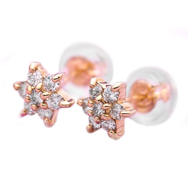 ダイヤモンド ピアス 0.2ct K18 イエローゴールド 0.2カラット 花 フラワーモチーフ ピアス 鑑別カード付き[21]