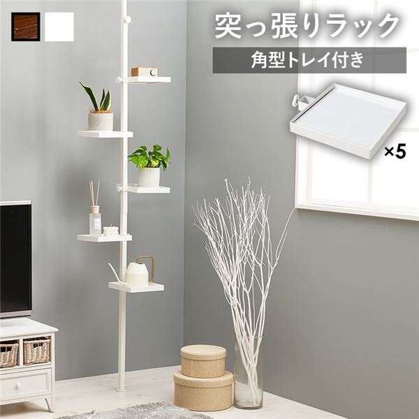 突っ張りラック 約幅43cm 角型 6点セット ホワイト×ホワイト 突っ張り棒 トレイ×5個 スチールフレーム 組立品 リビング【代引不可】[21]