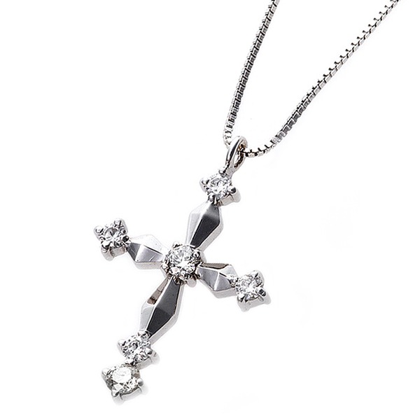 ダイヤモンド ネックレス クロス 0.1ct K18 ホワイトゴールド 十字架 クロスモチーフ ペンダント[21]