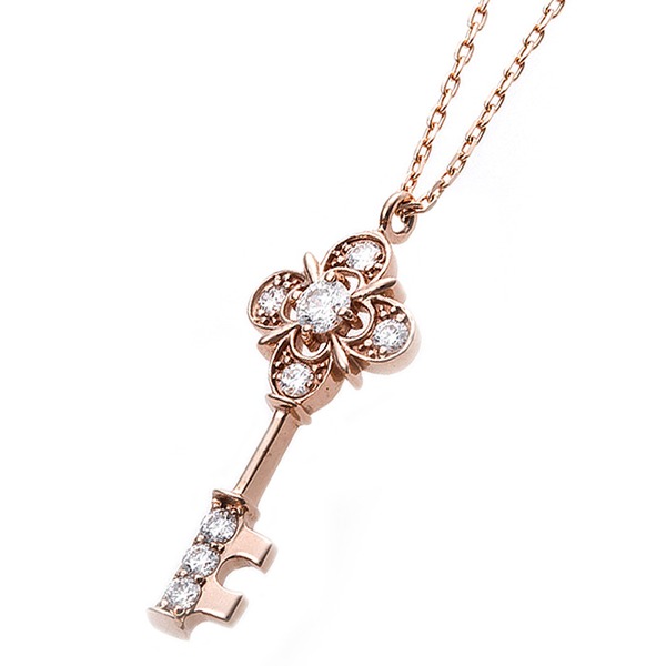 ダイヤモンド ネックレス キー 0.11ct K18 ピンクゴールド 鍵 キーモチーフ ペンダント 鑑別カード付き[21] 35,380円