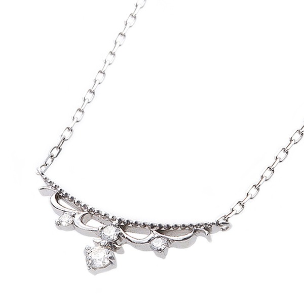 ダイヤモンド ネックレス 4石 0.1ct K18 ホワイトゴールド ダイヤ4ストーン ティアラモチーフ ペンダント 鑑別カード付き[21]